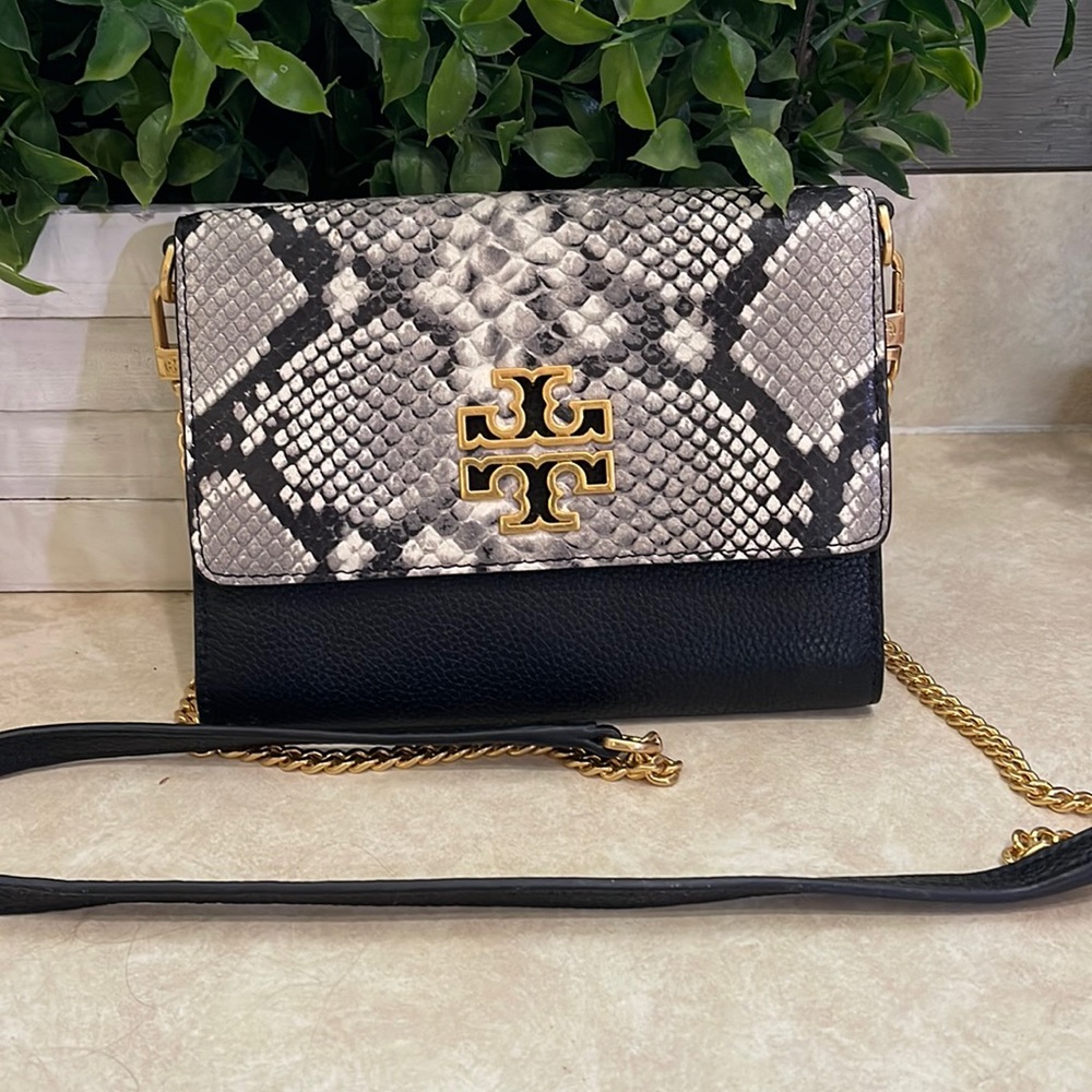 Tory Burch Britten snakeskin crossbody with pink sides